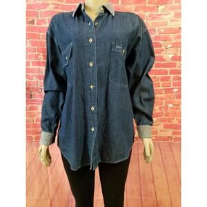Bergamo Size M Women's Peasant Button Down Denim Blue Shirt Long Sleeve  NWT  #1